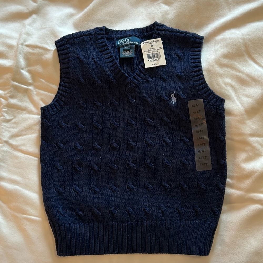 Boys Polo by Ralph Lauren sweater vest size 4T Navy New With Tage